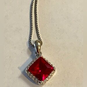 925 STERLING SILVER RUBY RED JULY BIRTHSTONE CZ NECKLACE